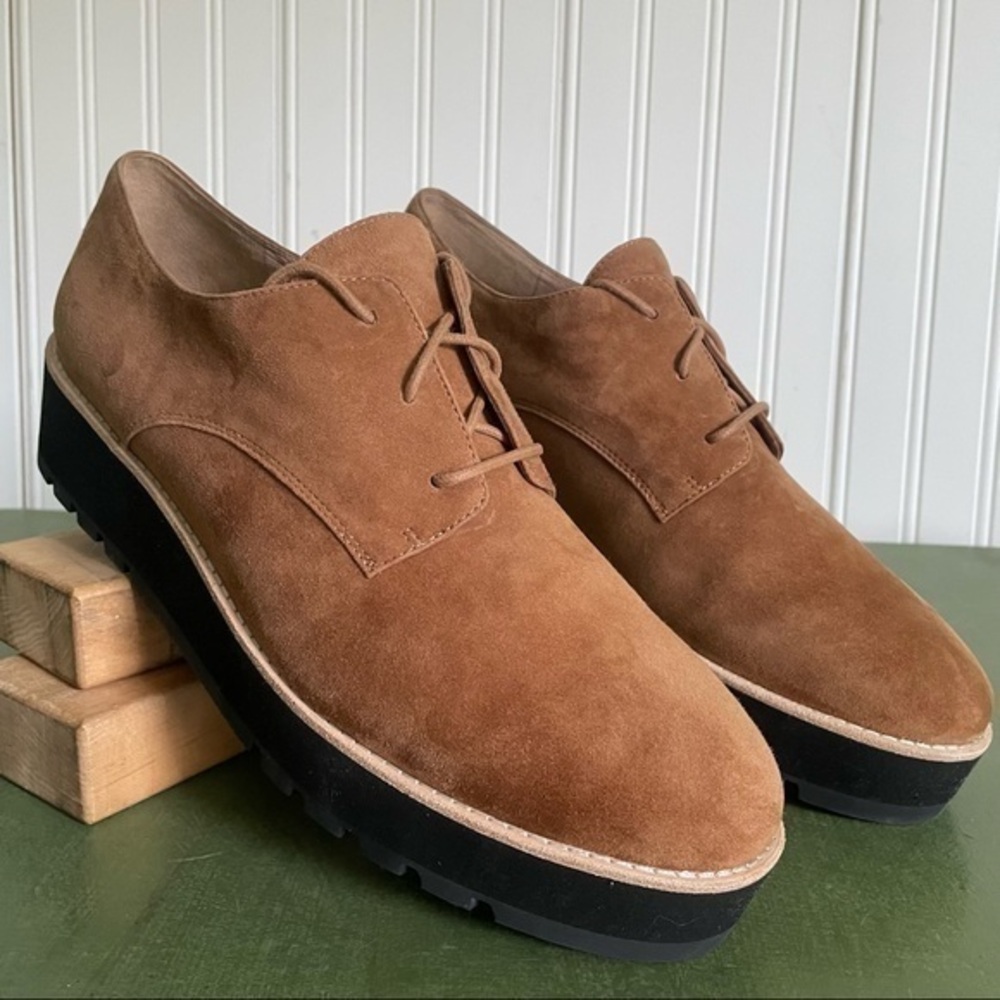 Eileen Fisher NWT EDDIE Platform Oxfords in Tobacco Suede